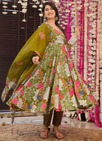 Thumbnail for Vegaa Fashion Mehndi Muslin Digital Print Designer Salwar Suit - Distacart