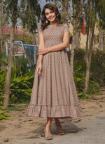 Thumbnail for Vegaa Fashion Beige Rayon Digital Print Designer Gown For Festive - Distacart