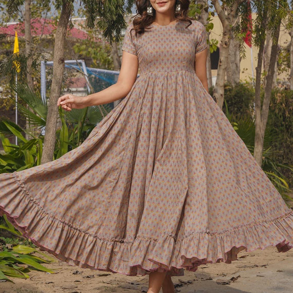 Vegaa Fashion Beige Rayon Digital Print Designer Gown For Festive - Distacart