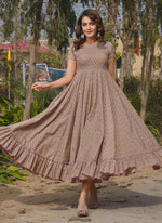 Thumbnail for Vegaa Fashion Beige Rayon Digital Print Designer Gown For Festive - Distacart
