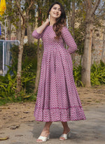 Thumbnail for Vegaa Fashion Onion Pink Reyon Digital Print Designer Gown For Festive - Distacart