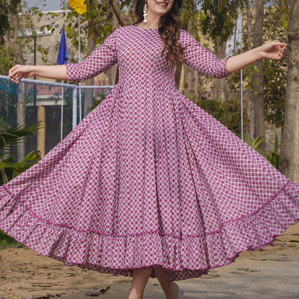 Vegaa Fashion Onion Pink Reyon Digital Print Designer Gown For Festive - Distacart
