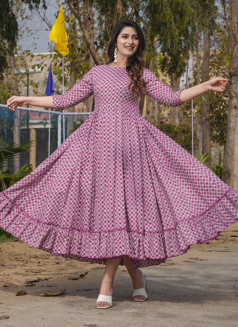 Vegaa Fashion Onion Pink Reyon Digital Print Designer Gown For Festive - Distacart