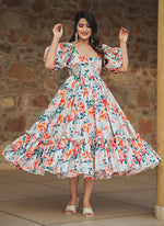 Thumbnail for Vegaa Fashion Off White Rayon Digital Print Designer Gown For Festive - Distacart