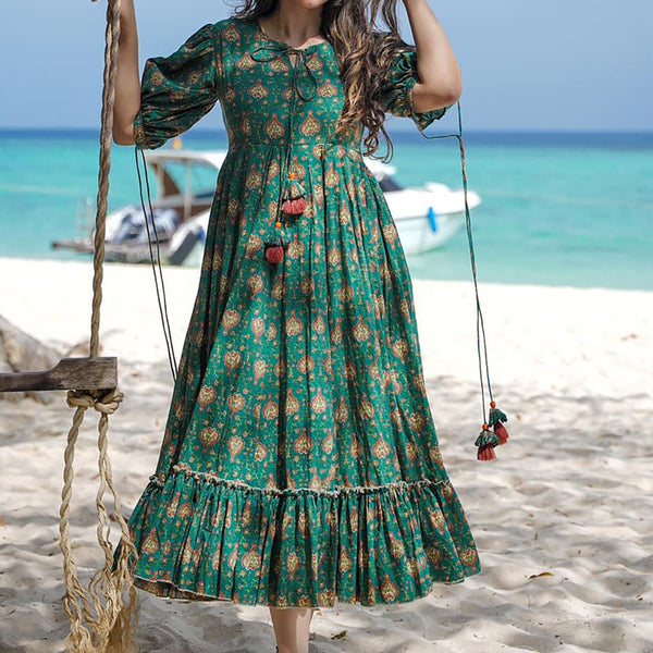Vegaa Fashion Green Reyon Digital Print Designer Gown For Festive - Distacart