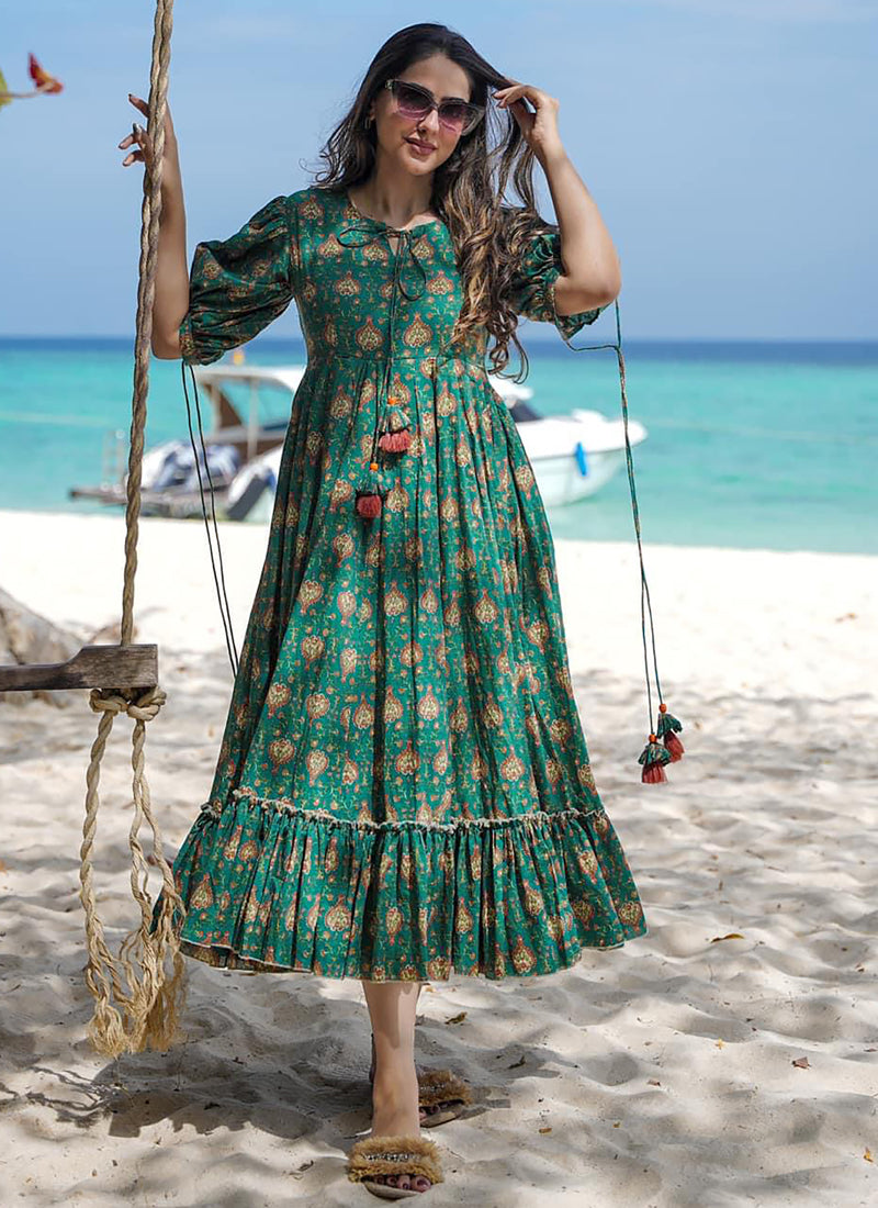 Vegaa Fashion Green Reyon Digital Print Designer Gown For Festive - Distacart