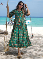 Thumbnail for Vegaa Fashion Green Reyon Digital Print Designer Gown For Festive - Distacart
