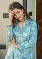 Thumbnail for Vegaa Fashion Electric Blue Muslin Digital Print Designer Kurti Pant - Distacart
