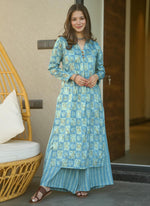 Thumbnail for Vegaa Fashion Electric Blue Muslin Digital Print Designer Kurti Pant - Distacart