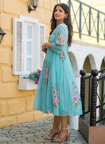 Thumbnail for Vegaa Fashion Sky Blue Rayon Kota Checks Digital Print Kurti - Distacart