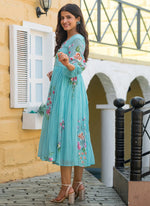 Thumbnail for Vegaa Fashion Sky Blue Rayon Kota Checks Digital Print Kurti - Distacart
