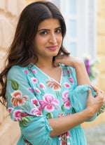 Thumbnail for Vegaa Fashion Sky Blue Rayon Kota Checks Digital Print Kurti - Distacart
