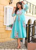 Thumbnail for Vegaa Fashion Sky Blue Rayon Kota Checks Digital Print Kurti - Distacart