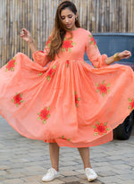 Thumbnail for Vegaa Fashion Peach Rayon Kota Checks Digital Print Kurti - Distacart