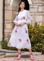 Thumbnail for Vegaa Fashion Off White Rayon Kota Checks Digital Print Kurti - Distacart