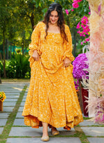 Thumbnail for Vegaa Fashion Yellow Georgette Digital Print Designer Gown For Festive - Distacart