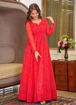 Thumbnail for Vegaa Fashion Red Georgette Digital Print Designer Gown For Festive - Distacart