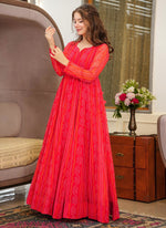 Thumbnail for Vegaa Fashion Red Georgette Digital Print Designer Gown For Festive - Distacart
