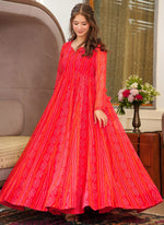 Thumbnail for Vegaa Fashion Red Georgette Digital Print Designer Gown For Festive - Distacart