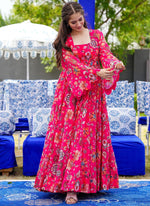 Thumbnail for Vegaa Fashion Pink Georgette Digital Print Designer Gown For Festive - Distacart