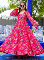 Thumbnail for Vegaa Fashion Pink Georgette Digital Print Designer Gown For Festive - Distacart