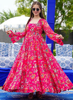 Thumbnail for Vegaa Fashion Pink Georgette Digital Print Designer Gown For Festive - Distacart
