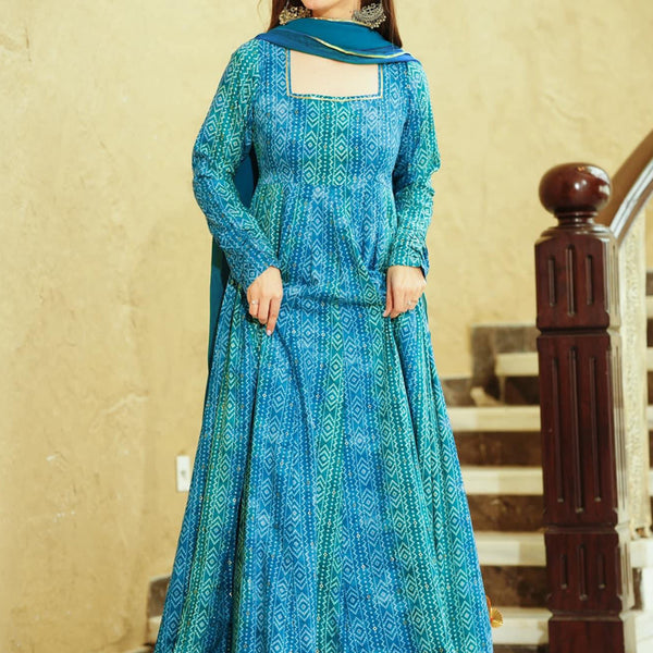 Vegaa Fashion Rama Georgette Digital Print Designer Gown For Festive - Distacart