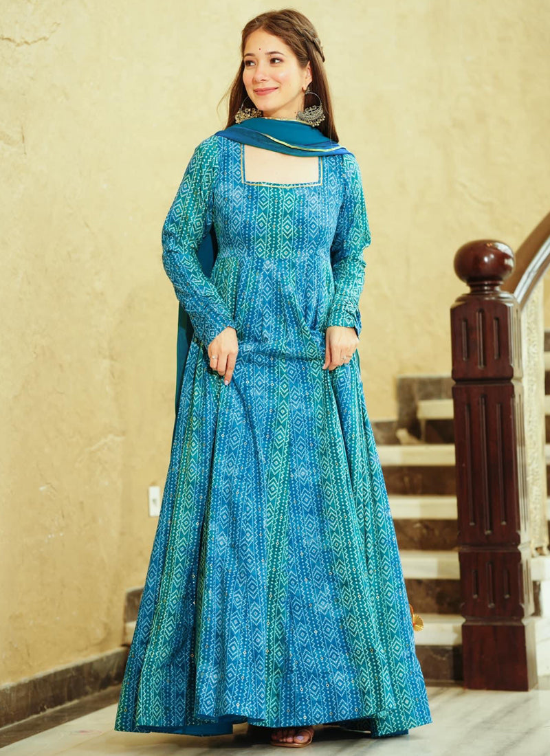 Vegaa Fashion Rama Georgette Digital Print Designer Gown For Festive - Distacart