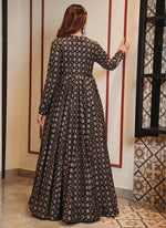 Thumbnail for Vegaa Fashion Coal Black Muslin Digital Print Indo Western Gown For Wedding - Distacart