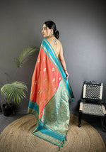 Thumbnail for Joban Fashion Peach Banarasi Soft Silk Woven Saree