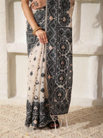 Thumbnail for Astita Linen Cotton Black & Cream Saree