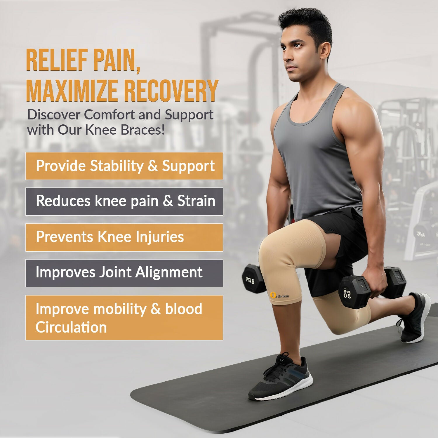Orth-Rem Knee Cap Support For Men & Women (Pair) Knee Brace Pain Relief