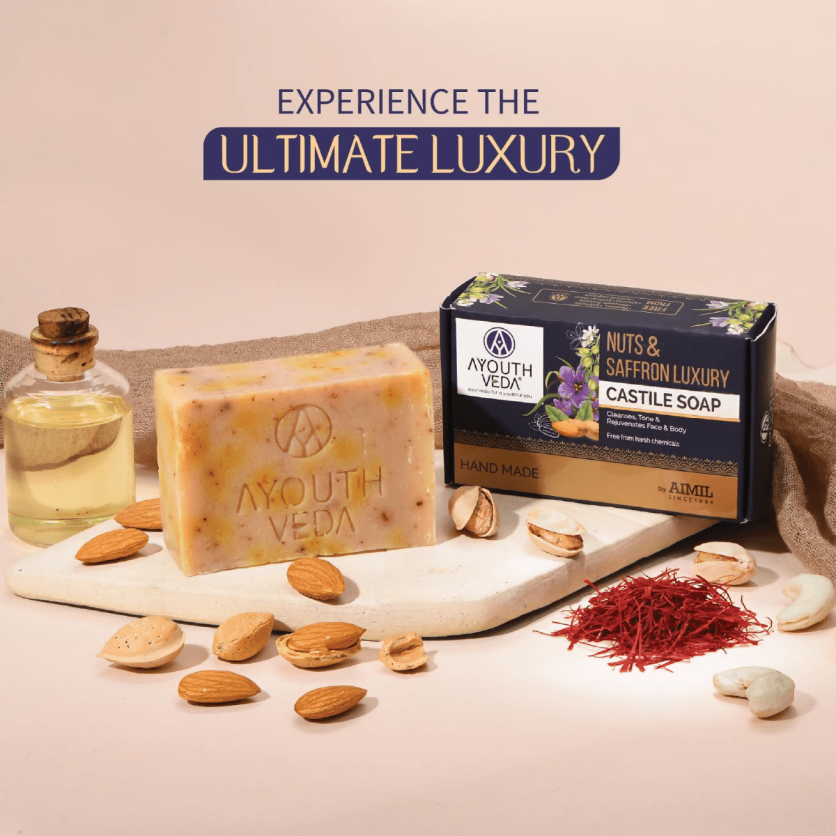 Ayouthveda Nuts & Saffron Luxury Handmade Castile Soap - Distacart