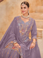 Thumbnail for Anaita Lavender Vichitra Silk Readymade Palazzo Suit with Embroidery & Lace Work - Distacart