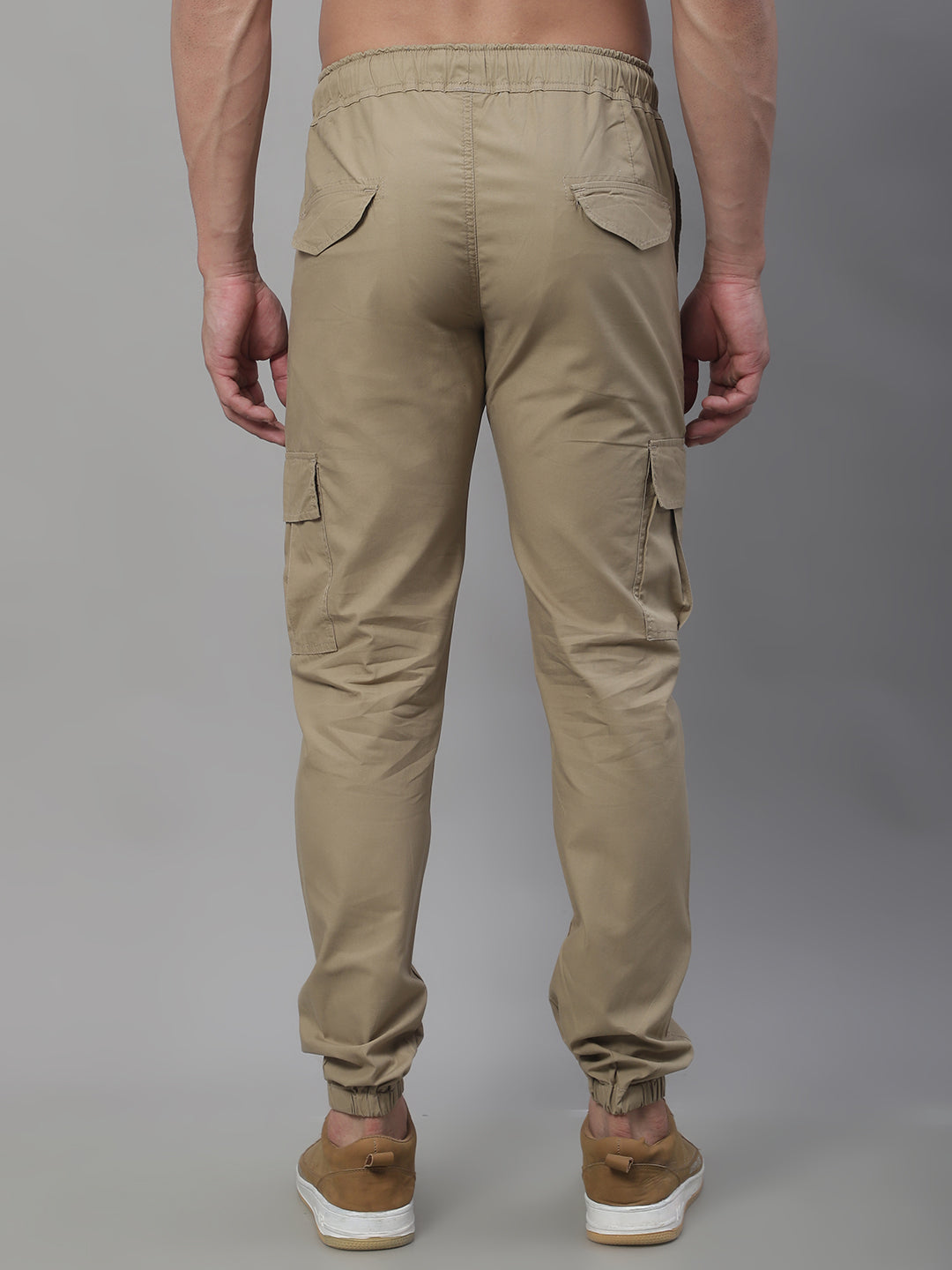 Jainish Men's Casual Cotton Solid Cargo Pants - Beige - Distacart