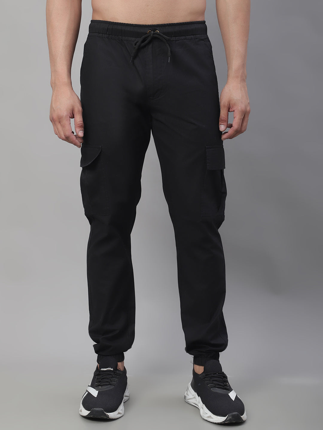 Jainish Men's Casual Cotton Solid Cargo Pants - Black - Distacart