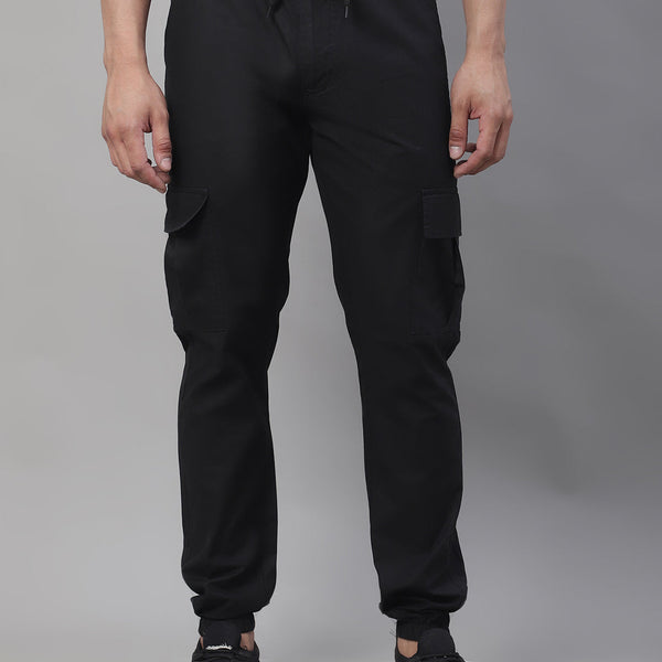 Jainish Men's Casual Cotton Solid Cargo Pants - Black - Distacart