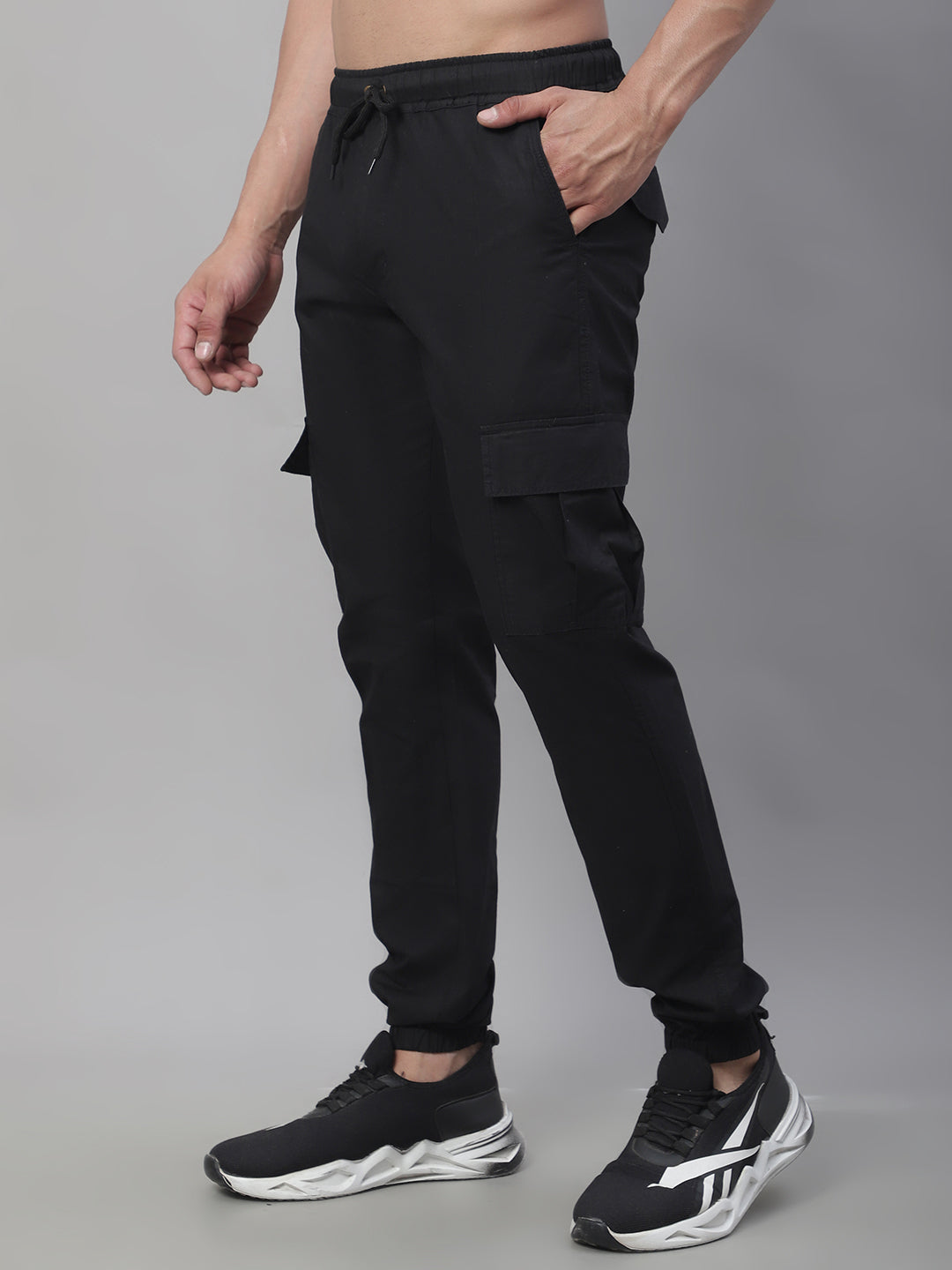Jainish Men's Casual Cotton Solid Cargo Pants - Black - Distacart