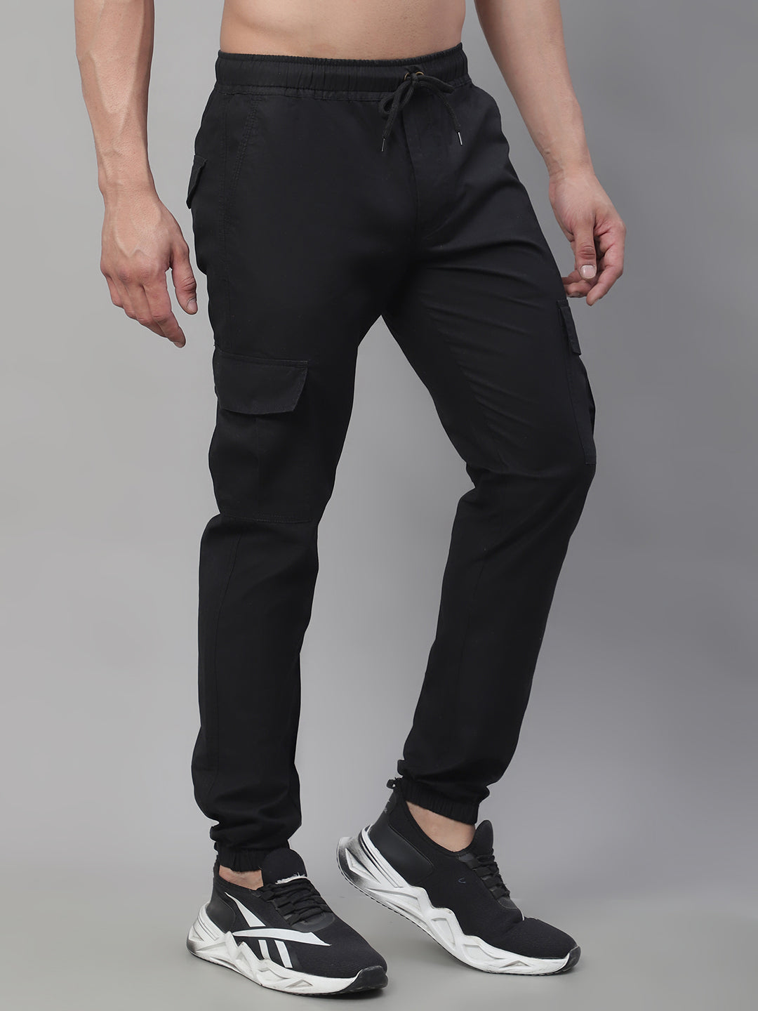 Jainish Men's Casual Cotton Solid Cargo Pants - Black - Distacart
