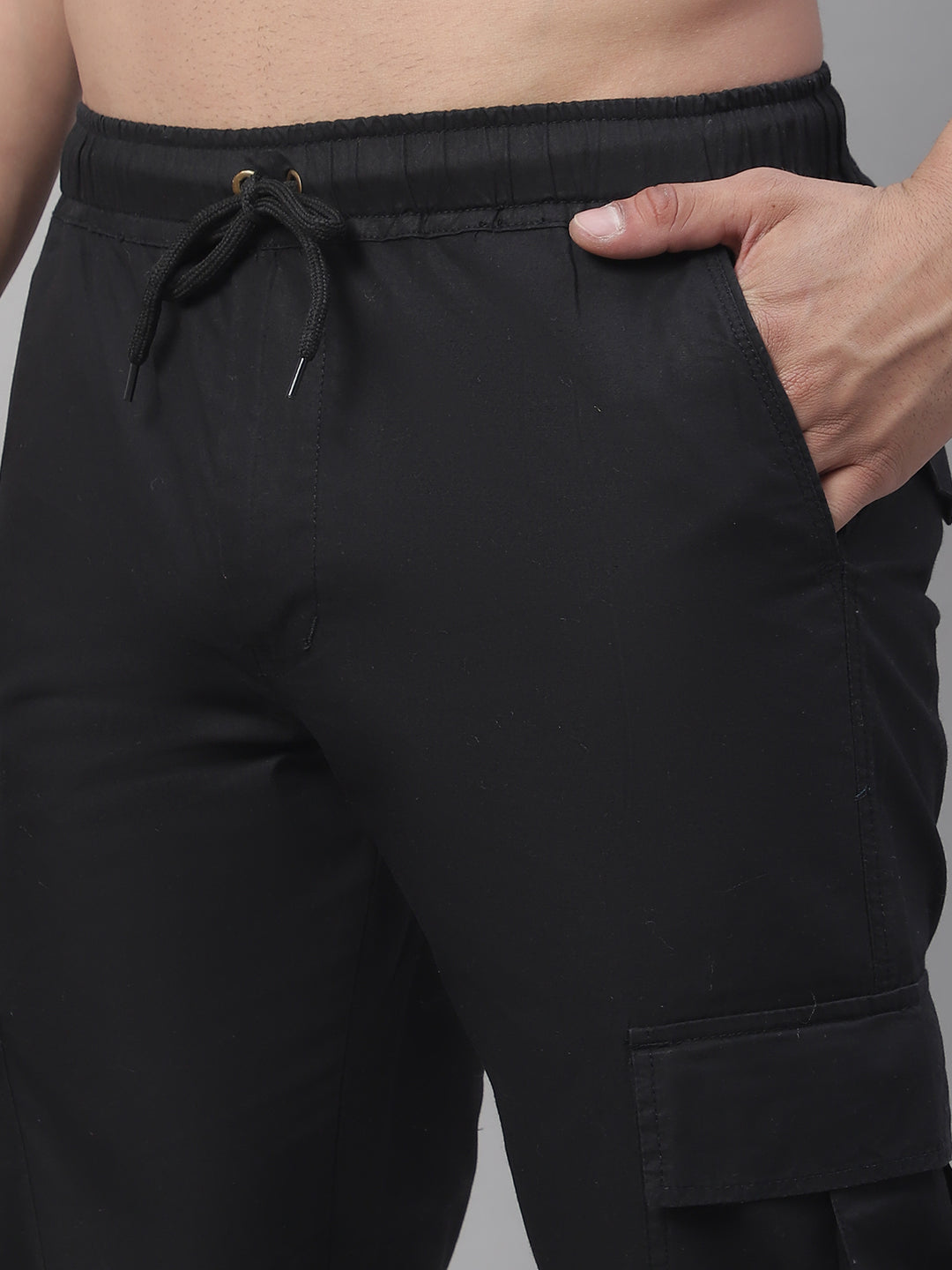 Jainish Men's Casual Cotton Solid Cargo Pants - Black - Distacart