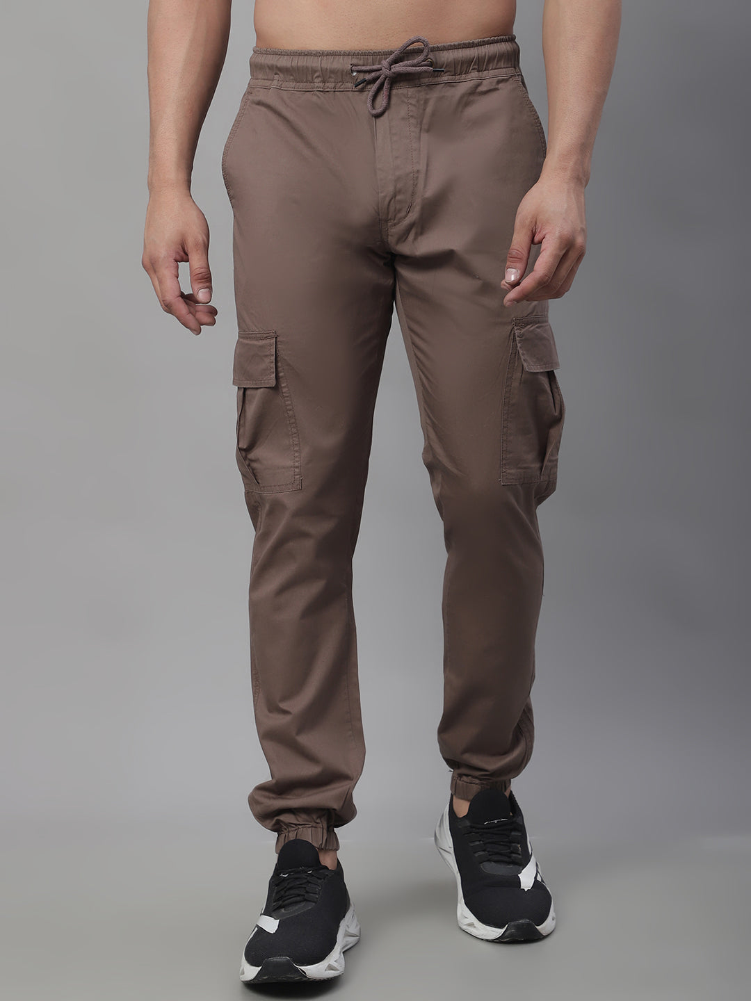 Jainish Men's Casual Cotton Solid Cargo Pants - Brown - Distacart