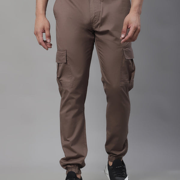 Jainish Men's Casual Cotton Solid Cargo Pants - Brown - Distacart