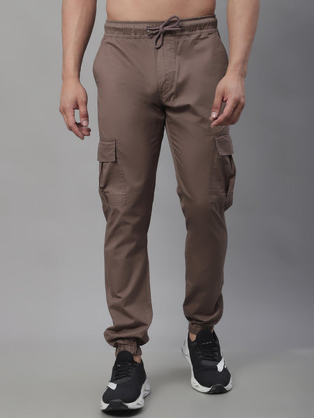 Jainish Men's Casual Cotton Solid Cargo Pants - Brown - Distacart
