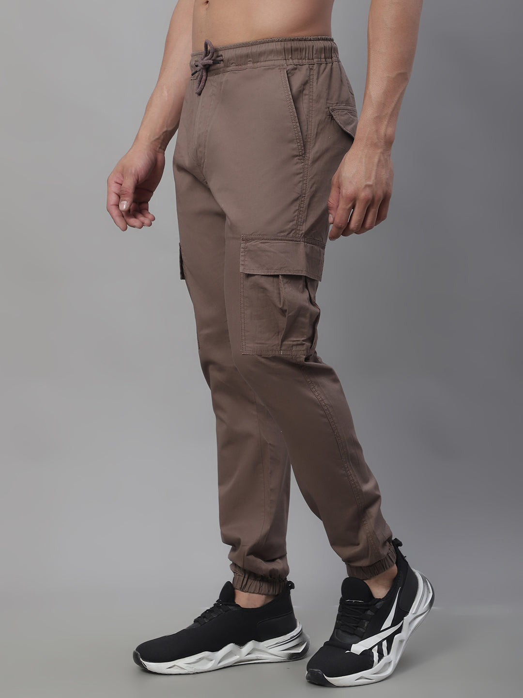 Jainish Men's Casual Cotton Solid Cargo Pants - Brown - Distacart
