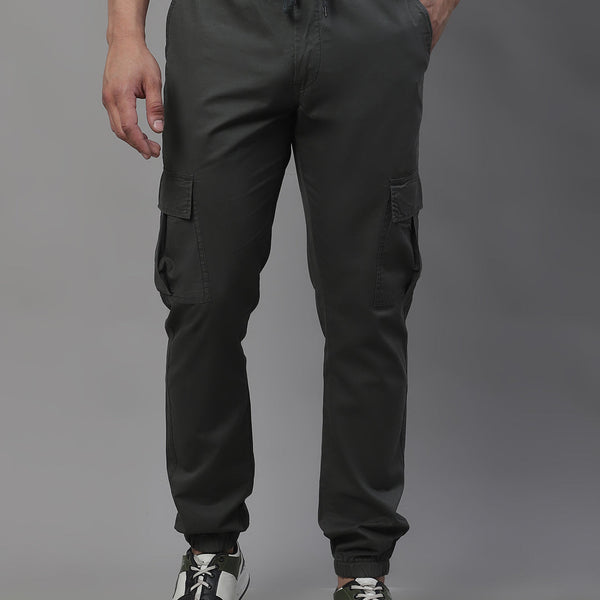 Jainish Men's Casual Cotton Solid Cargo Pants - Grey - Distacart