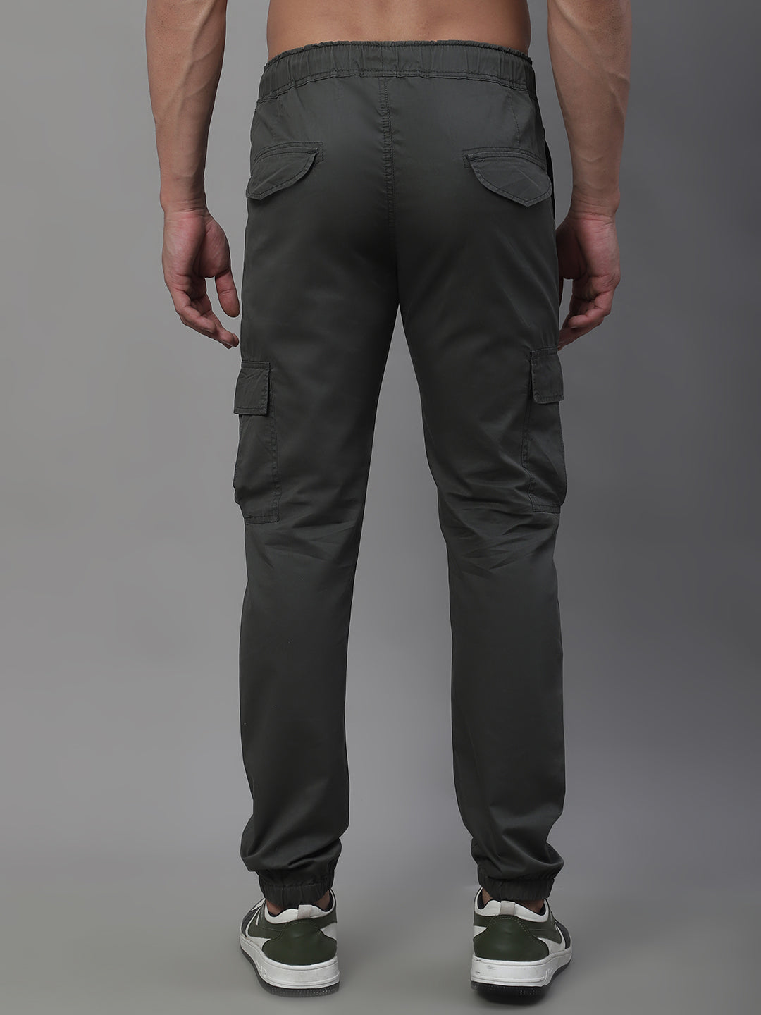 Jainish Men's Casual Cotton Solid Cargo Pants - Grey - Distacart