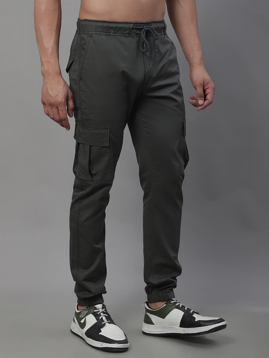 Jainish Men's Casual Cotton Solid Cargo Pants - Grey - Distacart