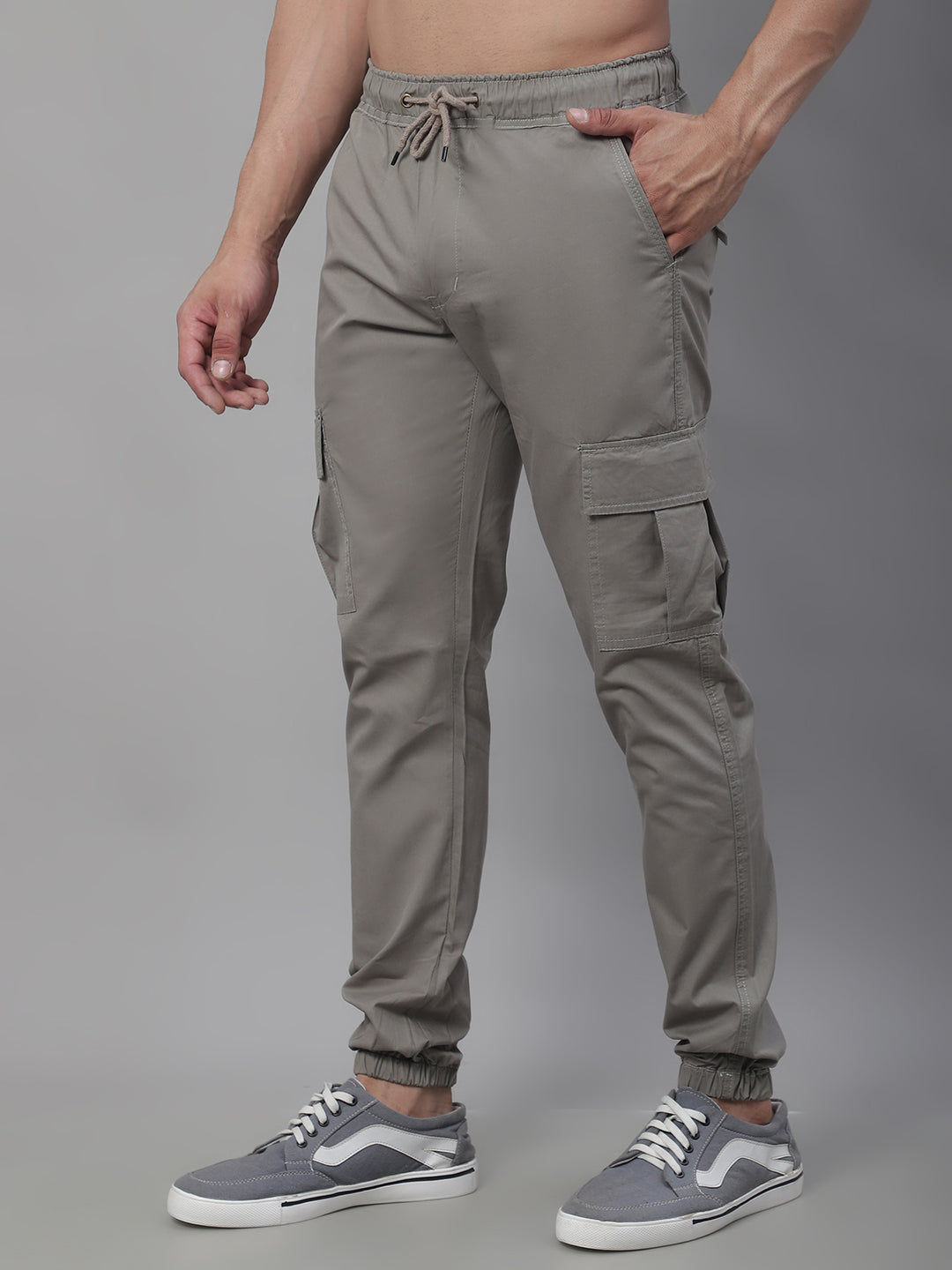 Jainish Men's Casual Cotton Solid Cargo Pants - Light-Grey - Distacart