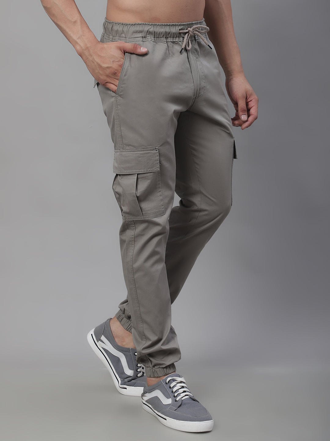Jainish Men's Casual Cotton Solid Cargo Pants - Light-Grey - Distacart