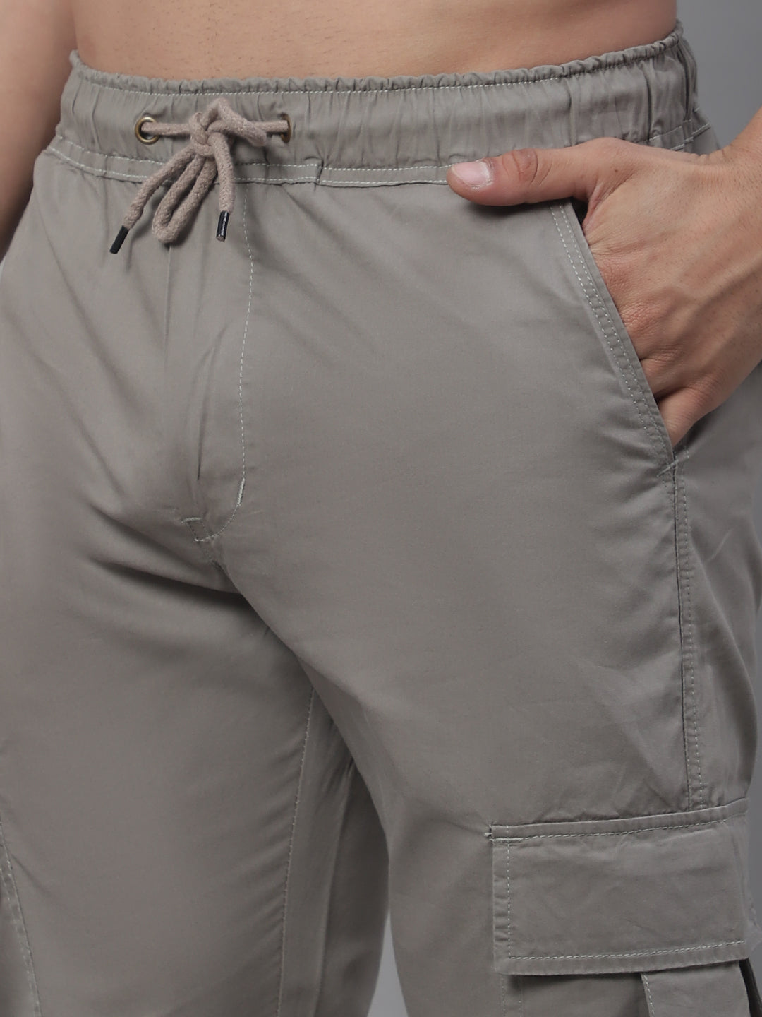 Jainish Men's Casual Cotton Solid Cargo Pants - Light-Grey - Distacart